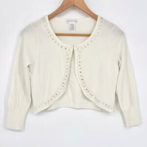Worthington White Sequin Beaded Stretch Bolero Sweater Size M